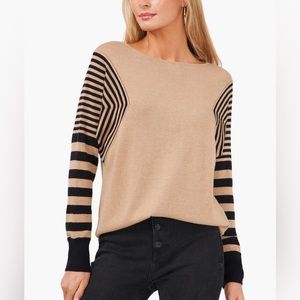 SALE!! Vince Camuto Stripe Sleeve Sweater XS Latte  Heather